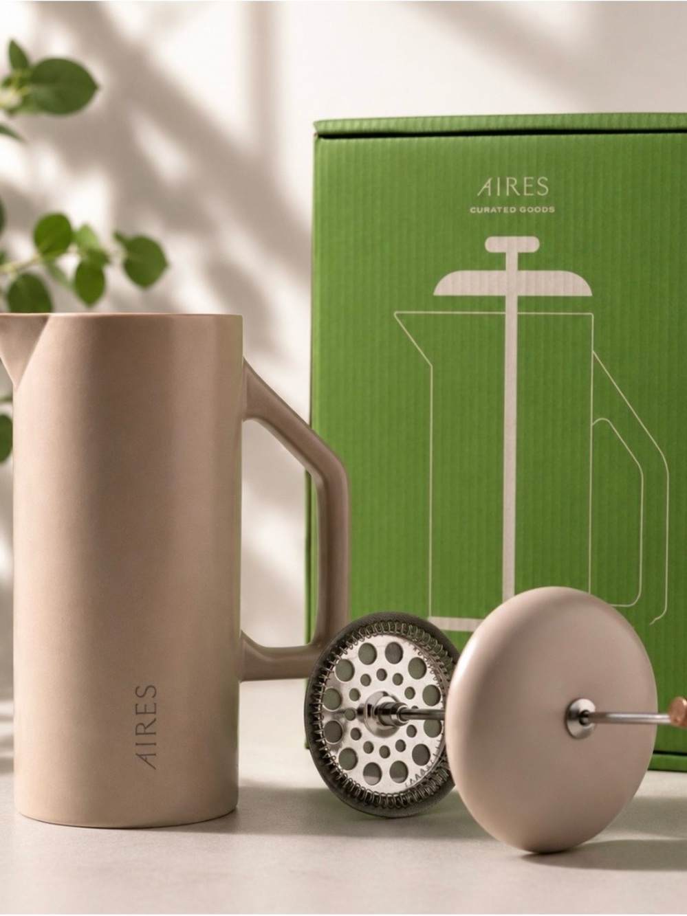 Taupe French Press Coffee Maker - Modern Home Kitchen